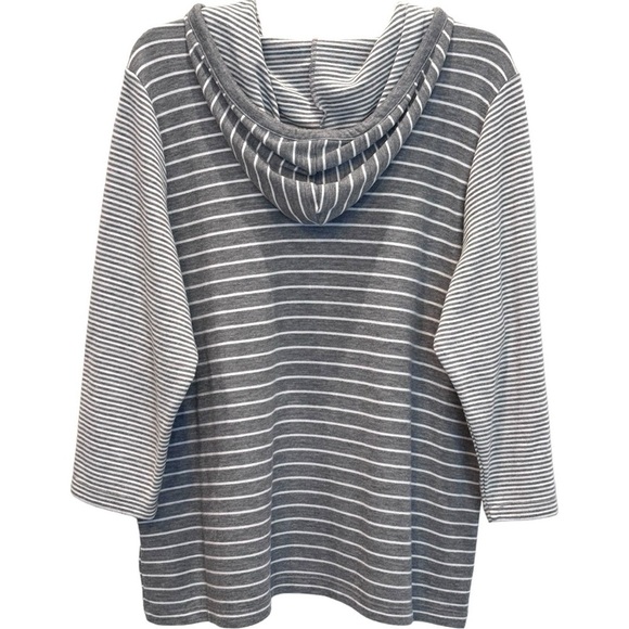 Jones New York Signature Size 1X 1/4 Zip Gray & White Stripe Hoodie - Picture 2 of 3